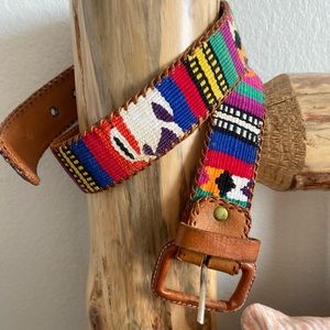 Vintage Guatemala Southwestern Woven Leather Belt